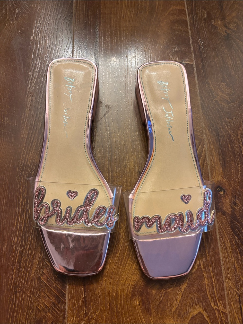 Betsey Johnson Pink Metallic 'bride/maid' Clear Strap Slide Sandals